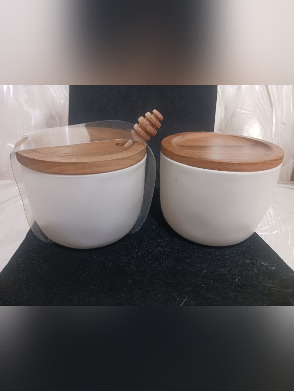 Heath And Hand Ceramic Sugar & Honey Canisters with Wooden Lids - Picture 7 of 7
